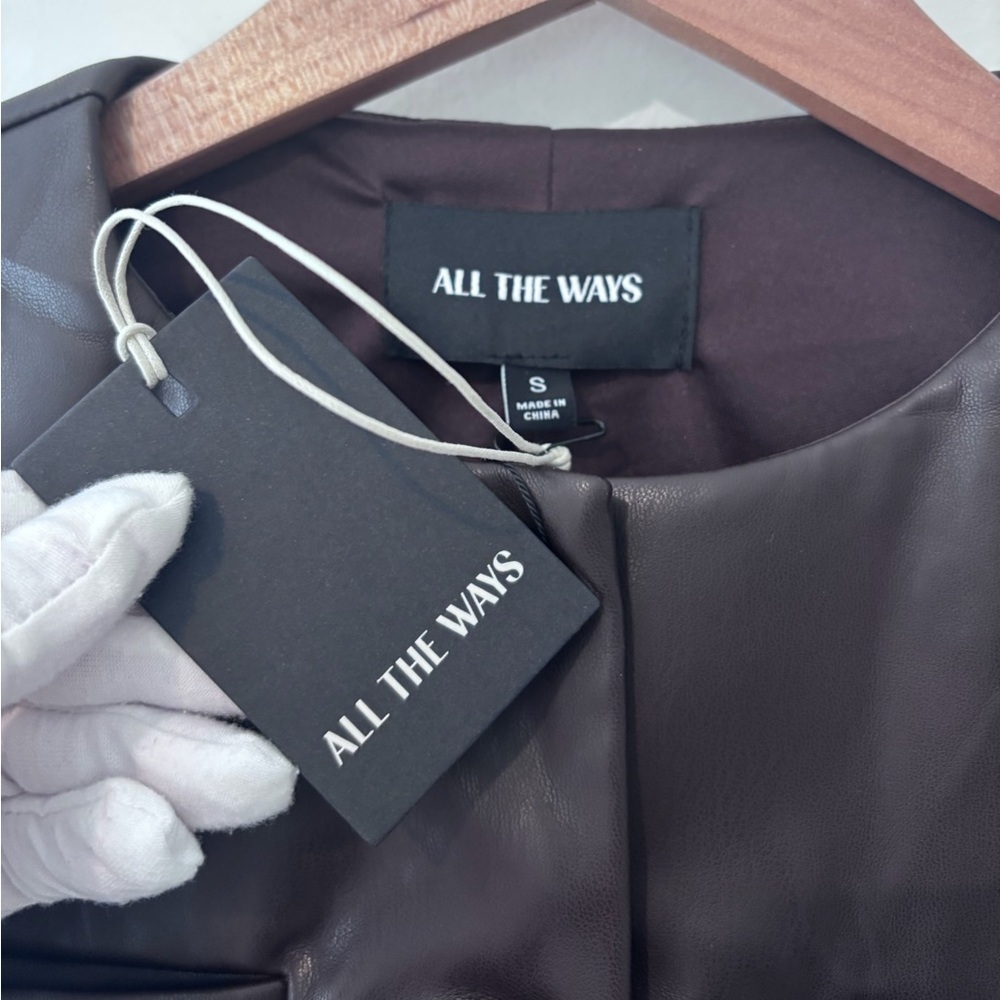All The Ways Revolve Vandellia Chocolate Brown Faux Leather Button Blazer Jacket - Picture 7 of 10